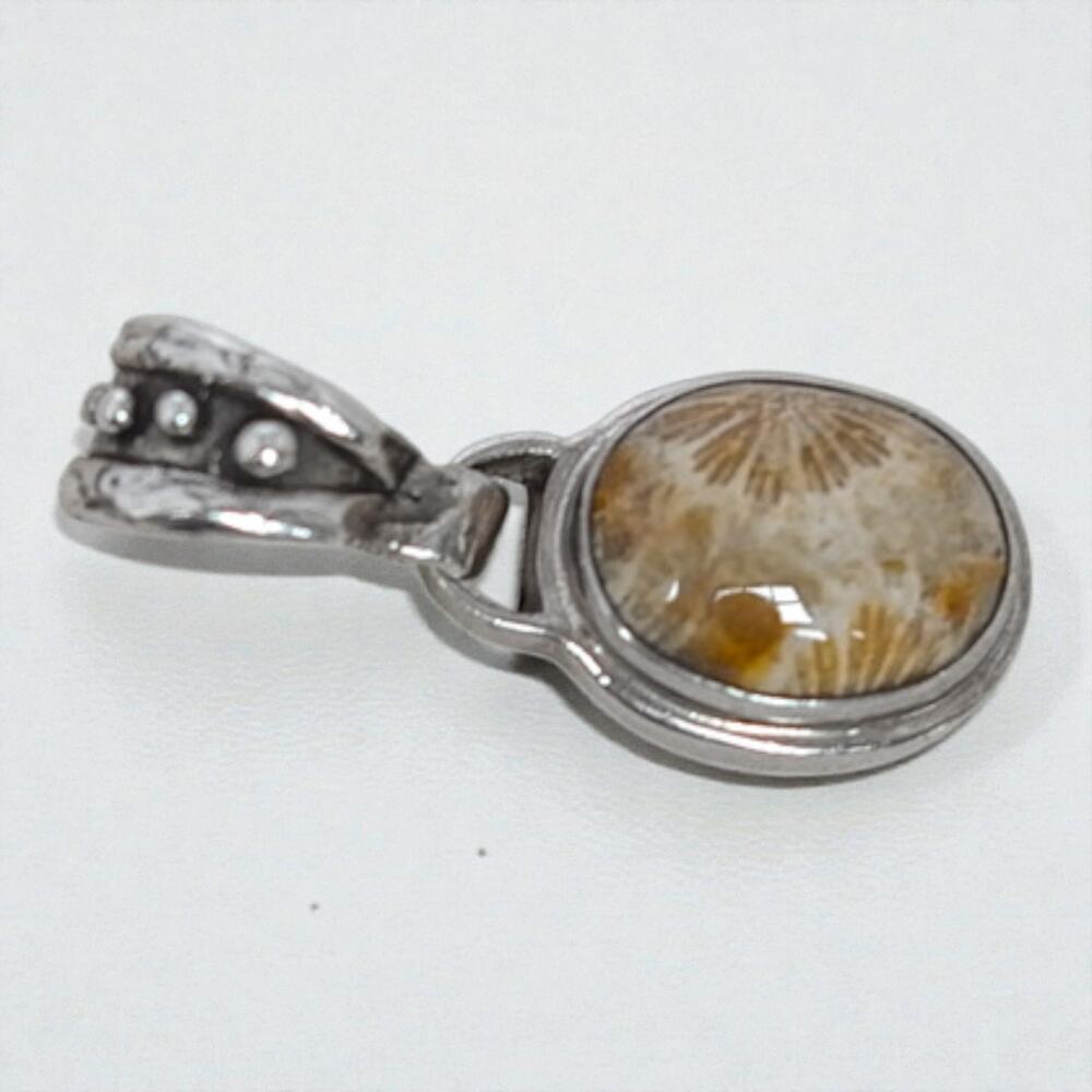 Shreve Saville Signed Sterling Silver Fossilized Coral Oval Pendant 11.3g View 4